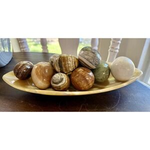Lot of 10 Vintage Eggs Marble Alabaster Multi Color - Very Nice On Marble Dish